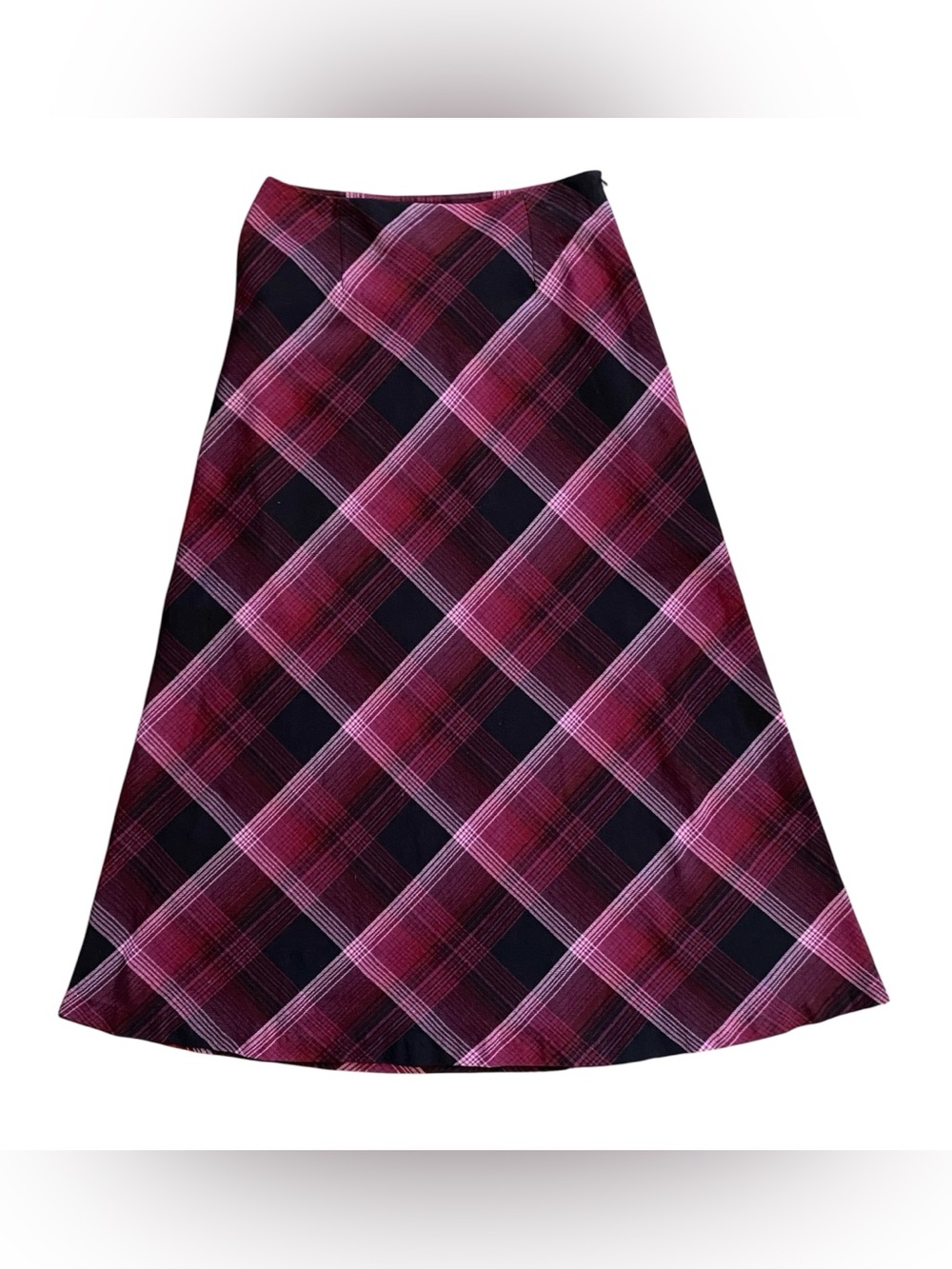 Vintage 90s Chadwick’s Bias-Cut Plaid A-Line Midi Skirt Magenta